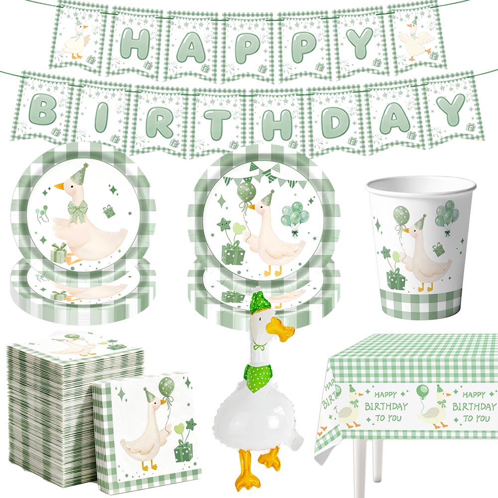 Table Cloth Disposable - Vajilla Desechable Verde Silly Goose, Platos